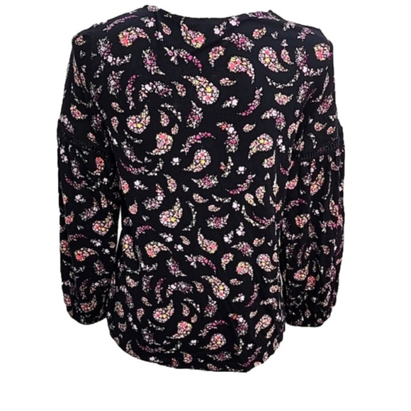 Old Navy womens boho long sleeve black floral top, Small - Picture 3 of 6